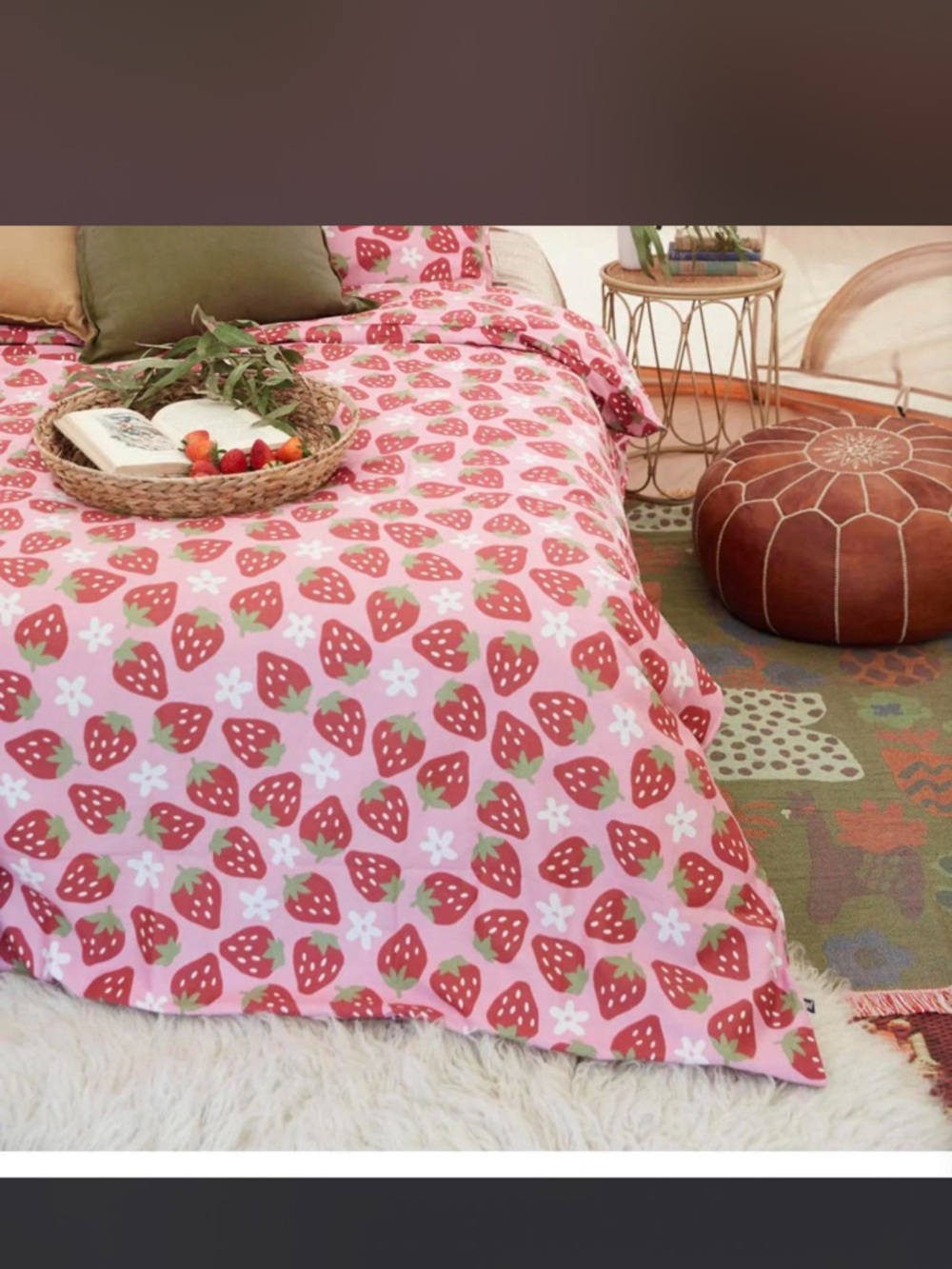 Pink Strawberry Print Duvet Cover & 2 Pillowcases - Princess Highway